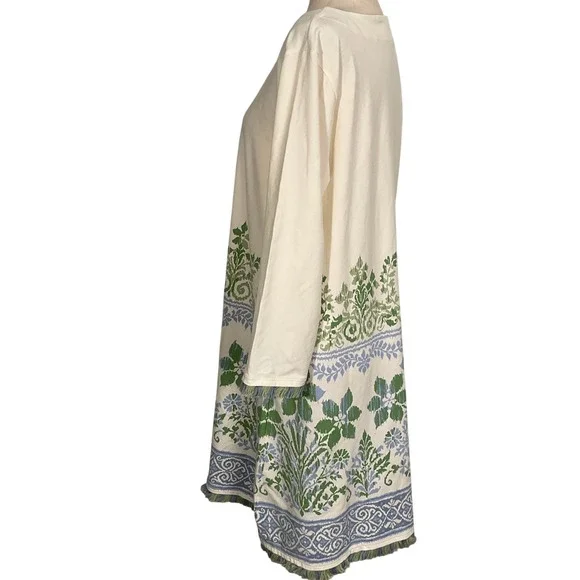 Spartina 449 Island Dress Women XLarge Beige Blue Peeples Song Floral Fringe - Picture 3 of 13